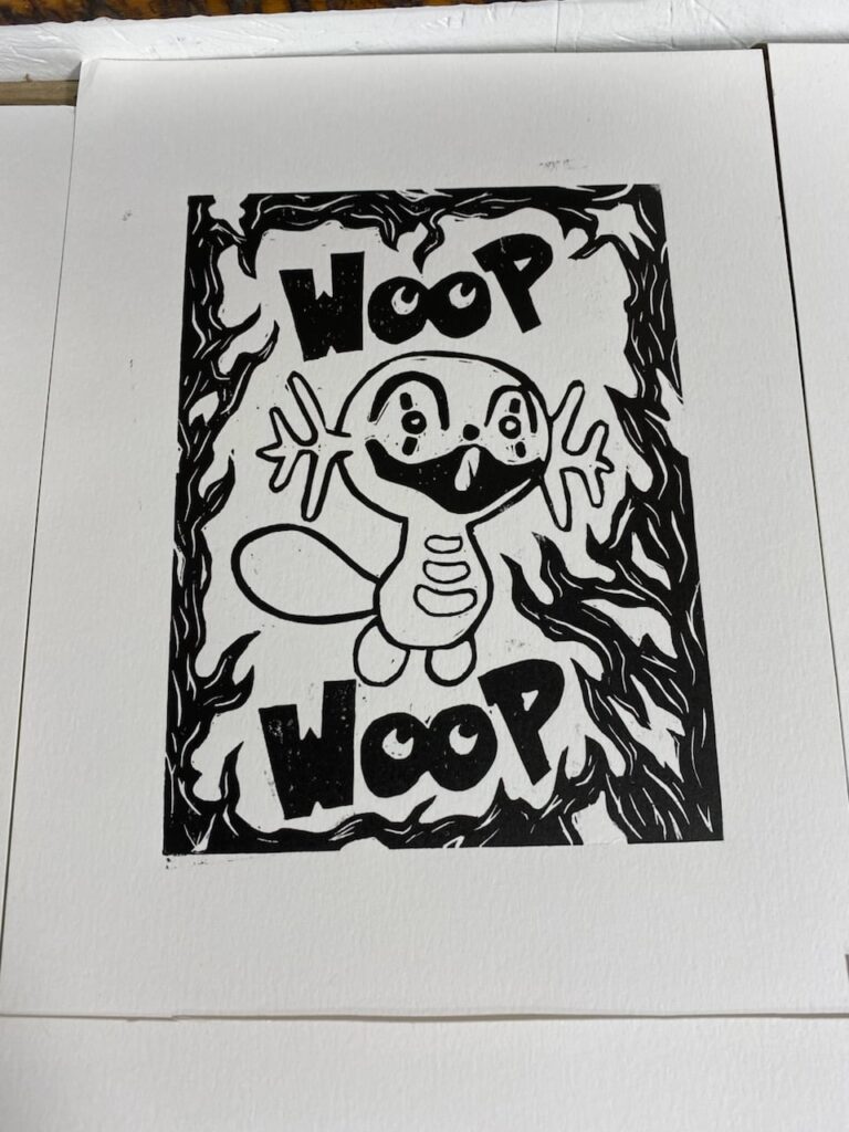 Wooper linocut