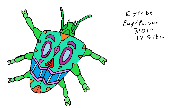 Fakemon based on a Picasso beetle and a tribal mask