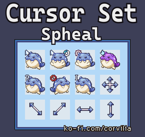 Spheal pixel art cursor set I made, free to download :)