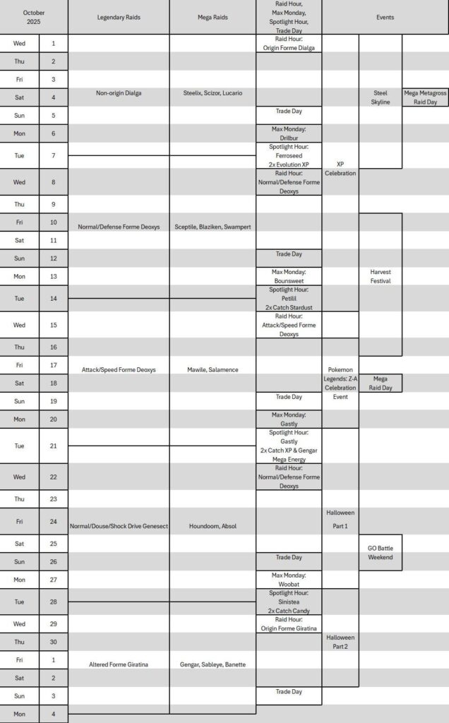 October 2025 Event Calendar (Version 2)