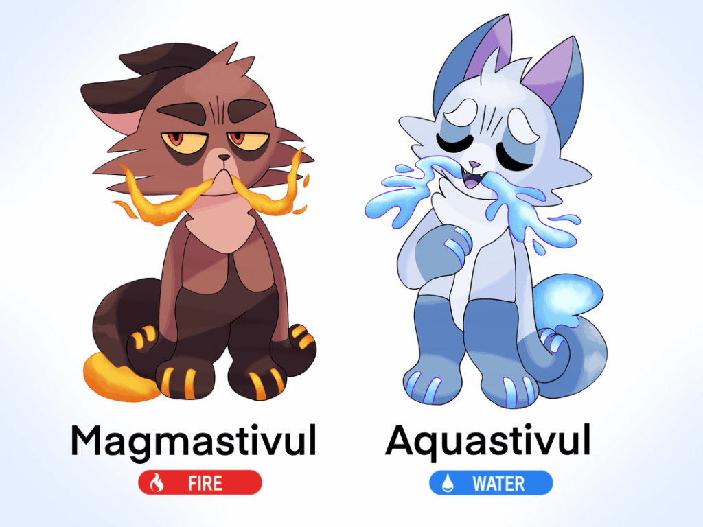 Fakemon and their evos I made recently, based on Ash and Kristofferson from Fantastic Mr. Fox!