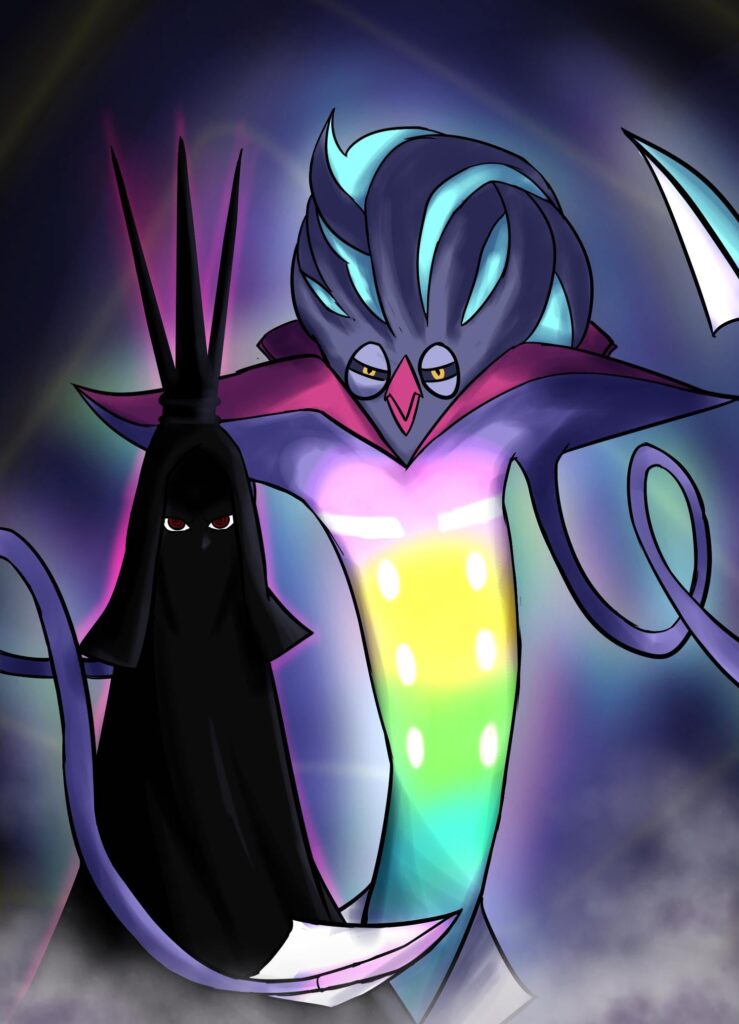 I drew a scenario where Imu from One Piece has Malamar as their Pokémon companion.