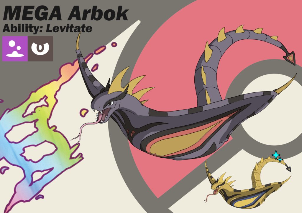 My take on Mega Arbok. It's belly has stretched into wing-like appendages that allow it to glide.