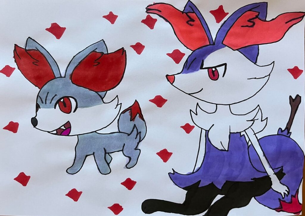 My younger sister draws Pokemon fanarts & original Eeveelutions