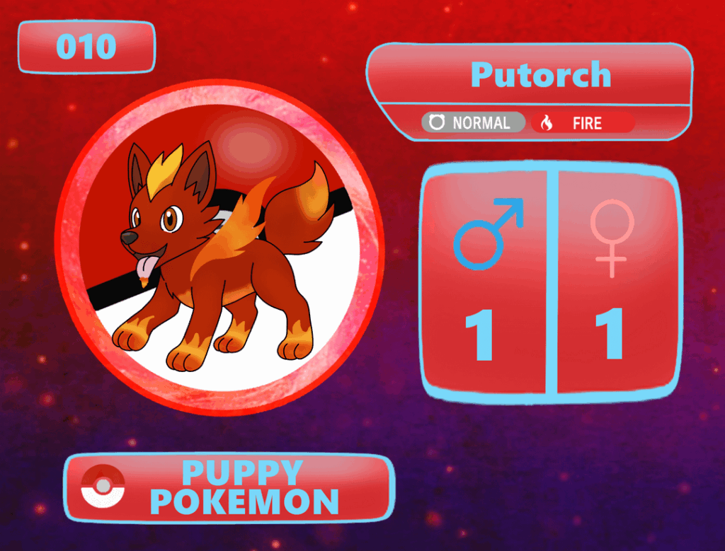 Ophan Region Dex 010: Putorch the Puppy Pokemon