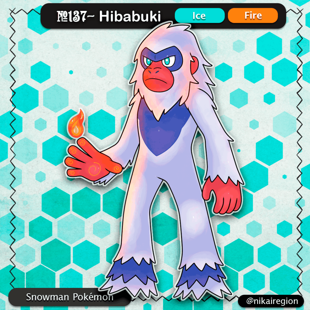 Ice/Fire Yeti Fakemon - Hibagon Yokai Japanese Pokémon - @nikairegion