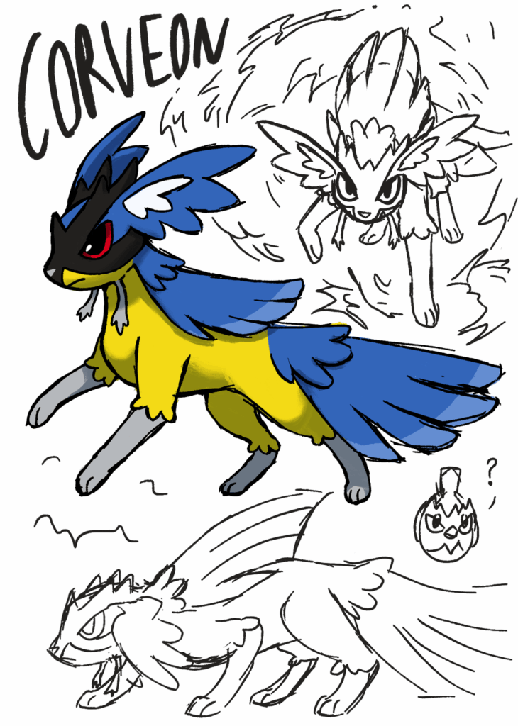 Flying-type eeveelution but it just has a rookidee for a head