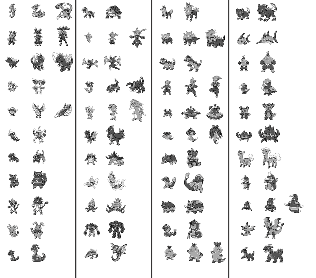 The first 101 sprites of my Gen 1 style fakemon game (In progress)