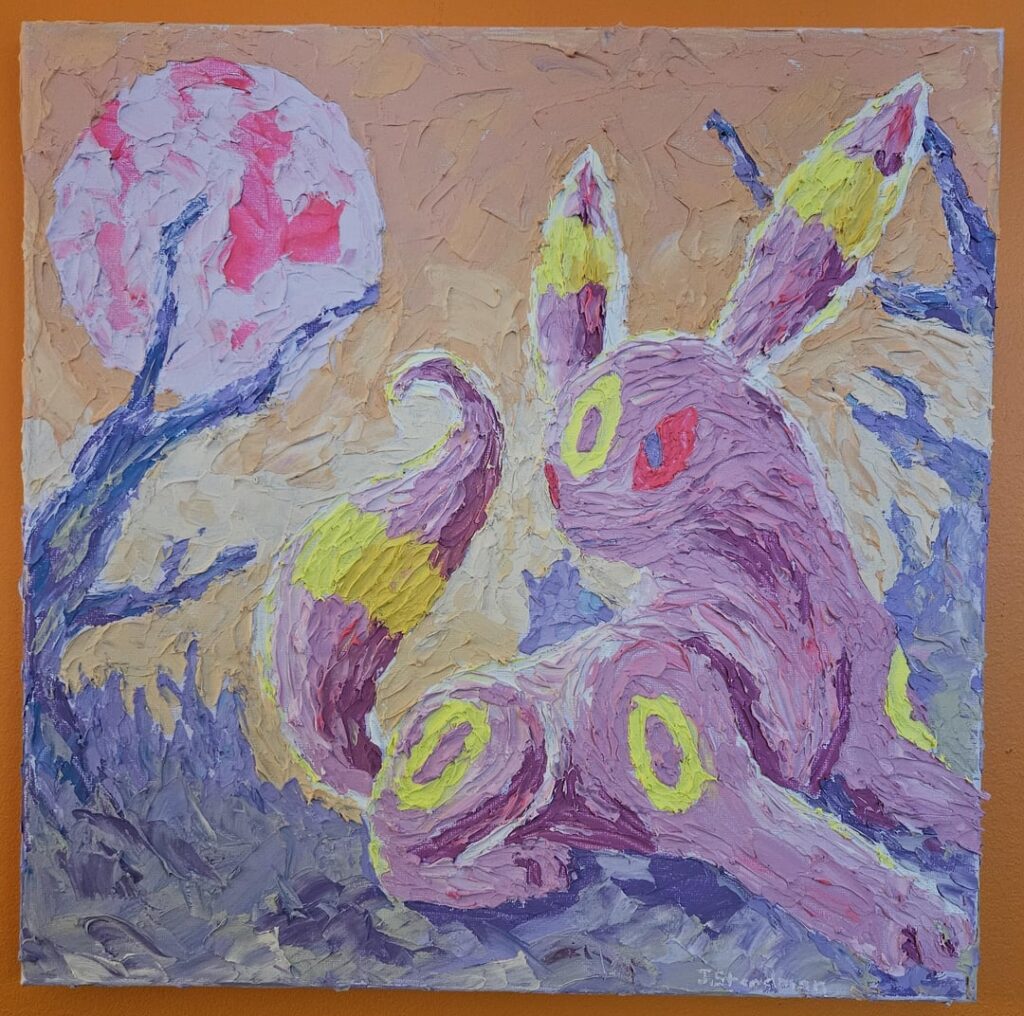 Umbreon at night. Acrylic on canvas 14" x 14.