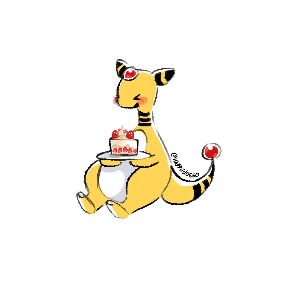 [OC] Just drew silly Ampharos eating strawberry shortcake