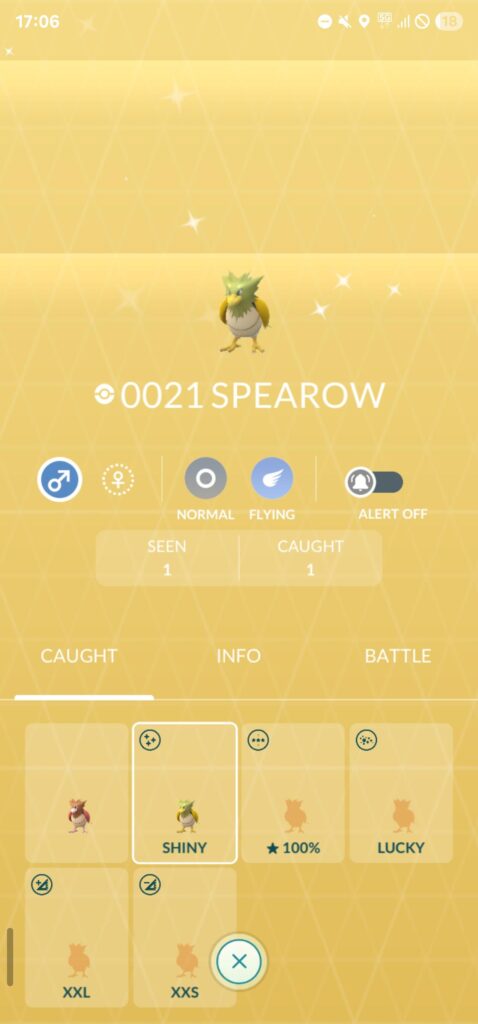 My first ever Spearow. And it's also shiny?