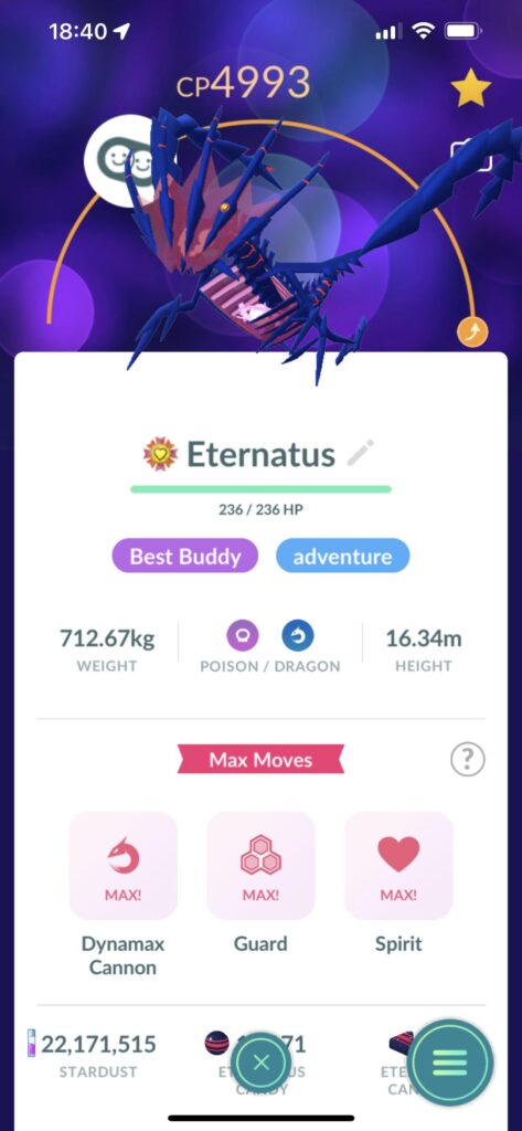 Finally got my Eternatus to best buddy yesterday.