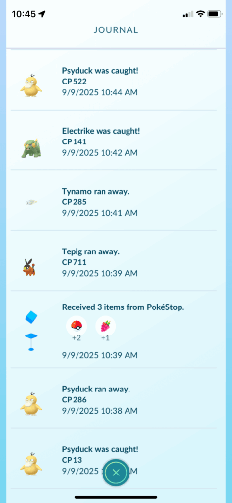 Psyduck caught through rainy lure modules don't have costumes