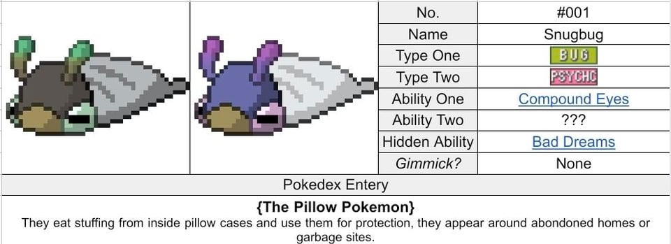 Snugbug - The Pillow Pokèmon {Bug / Psychic}