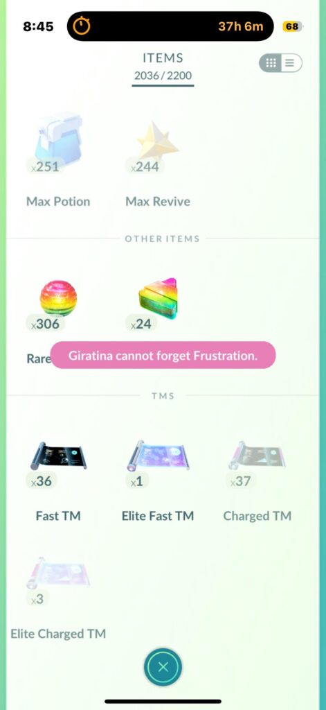 Why can one shadow giratina forget frustration though another one can’t?