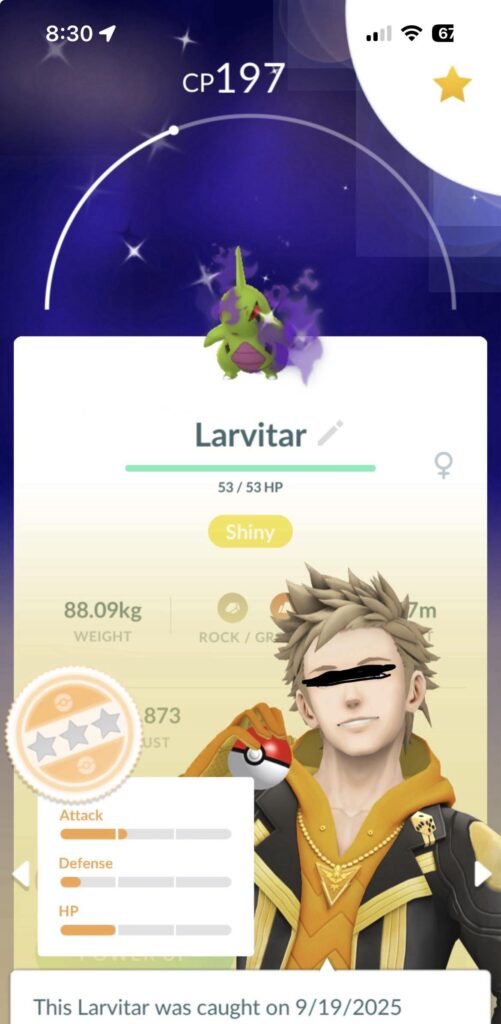 Shiny Shadow Larvitar on the first encounter!