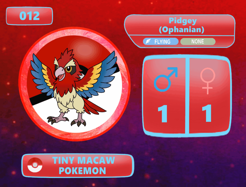 Ophan Region Dex 012: Ophanian Pidgey the Tiny Macaw Pokemon