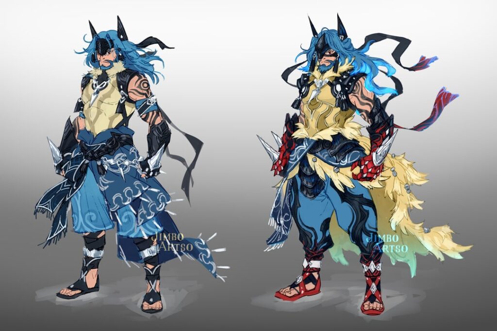 Lucario and Mega Lucario - Gijinka Sketches. What do you think? (OC)