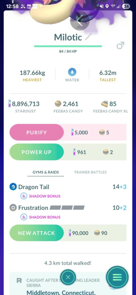 Accidentally bypassed the walking requirement to evolve Feebas - 4.3km walked instead of 20+