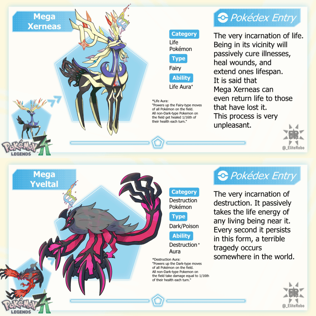 (OC) Mega Xerneas and Mega Yveltal designs