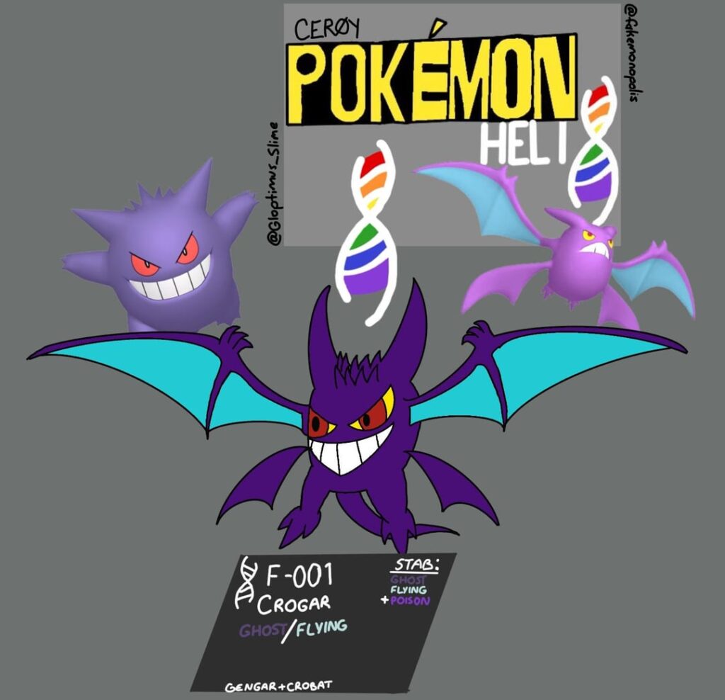 [OC] first entry in the Combinar fusion dex—Crogar(Crobat + Gengar)