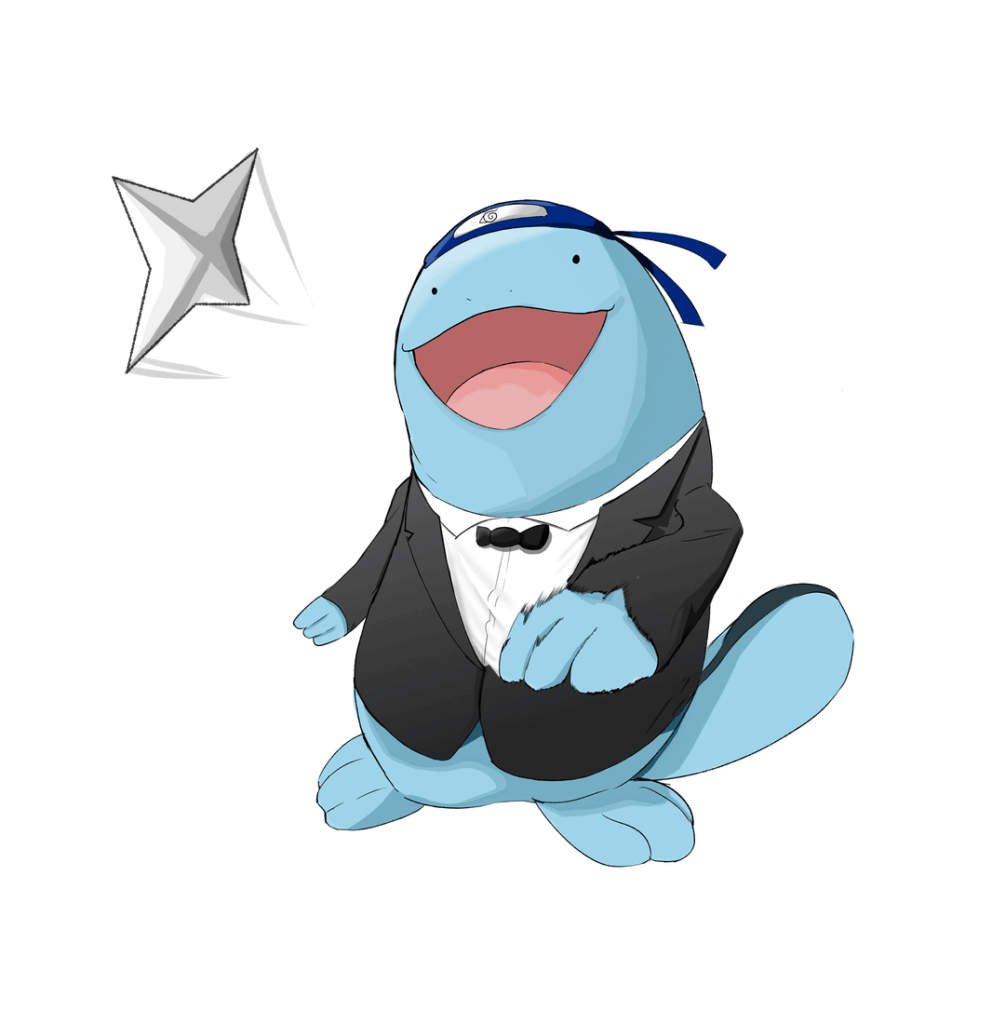 Quagsire if he was a shinobi wearing a tuxedo