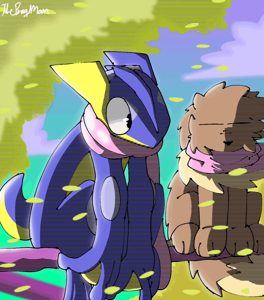 Random drawing with a greninja on it