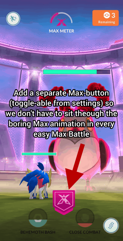 Press the button to Max, or skip pressing it if Maxing is unnecessary waste of time when battling easy Dynamax Pokemon
