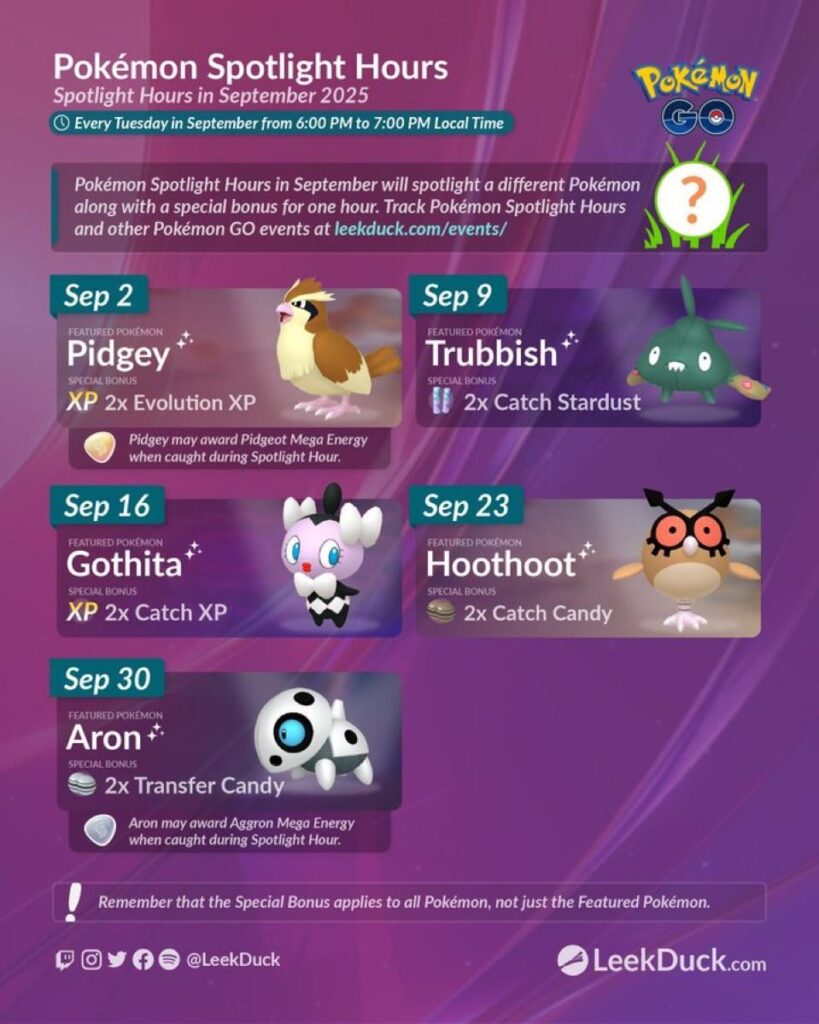 September Spotlight Hours (LeekDuck)