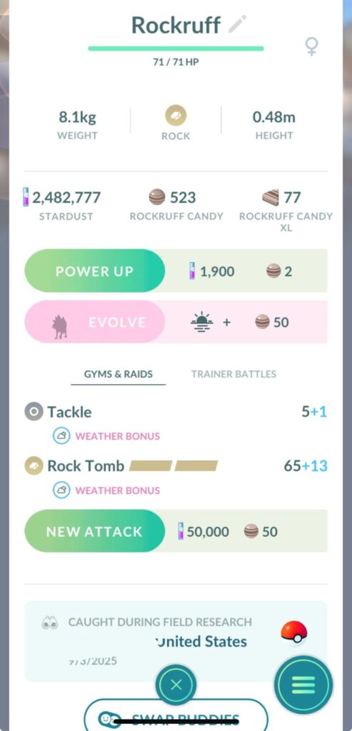 Dusk Rockruff from new season field task: win a raid