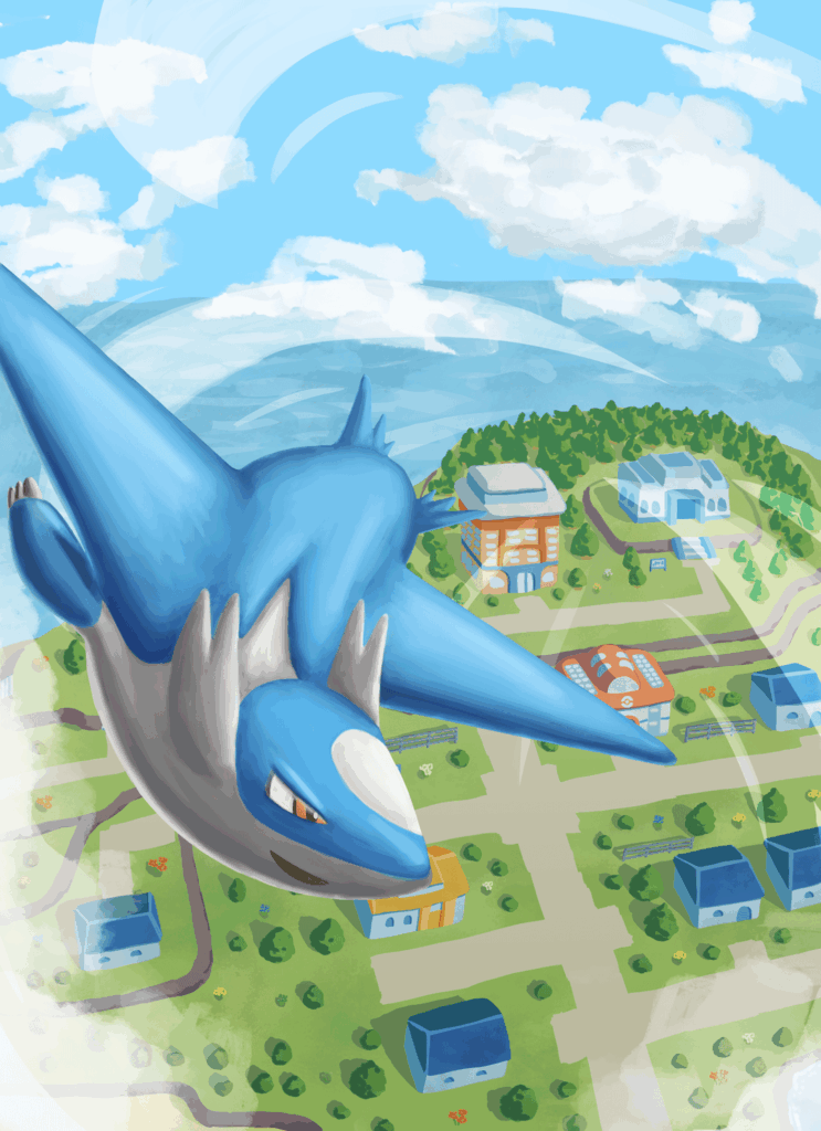 [OC] Latios flying over Lilycove city !