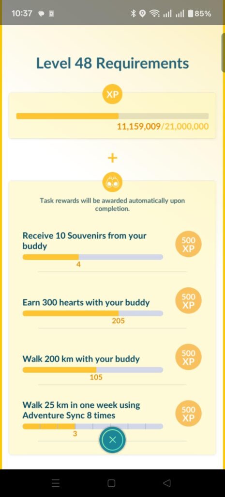 Level 47 walking task auto-completed