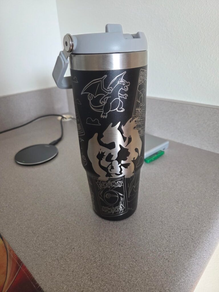I love Charizard so my grandmother got me this custom-made Charizard thermos!