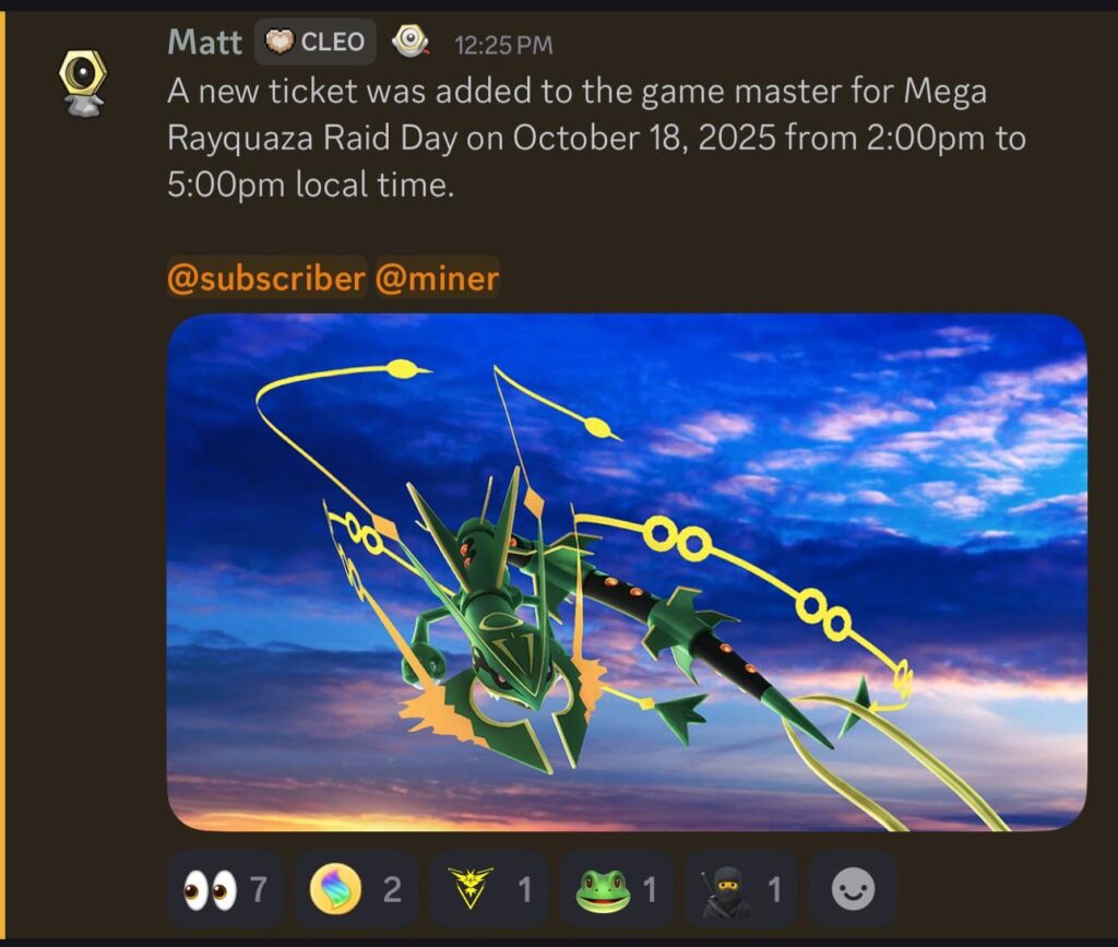 PokeMiners: October 18th Mega Raid Day is Rayquaza