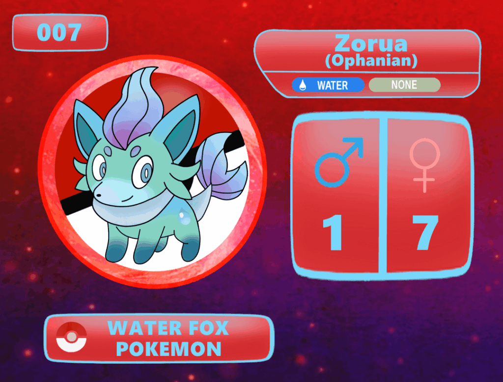 Ophan Region Dex 007: Ophanian Zorua: The Water Fox Pokémon