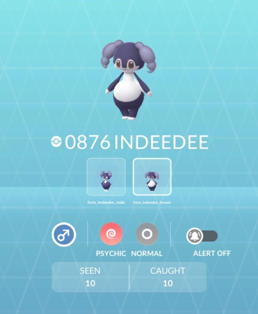 Indeedee’s Pokedex entry for its gender forms is bugged