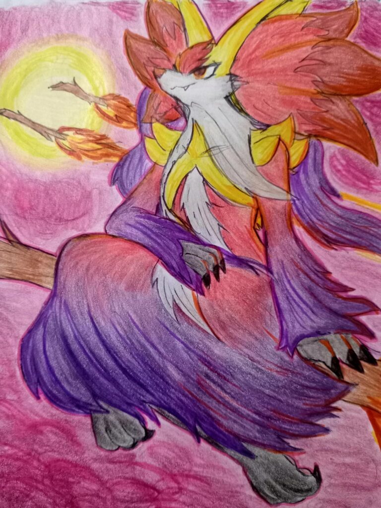 (Art by me) Mega Delphox fanart. I'm so happy with it's design