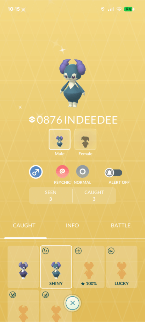 First 2 of 3 Indeedee hatches were shiny! Pretty lucky I think!