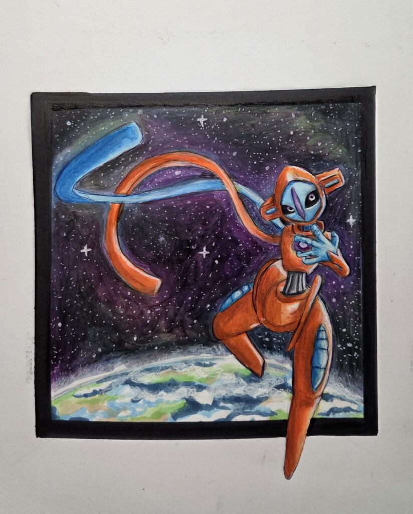 [OC] Deoxys done with Copic Markers, Colored Pencils, and some ink.