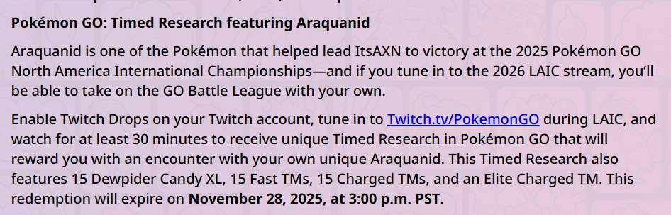 New Twitch Drops incoming for the 2026 Pokémon LAIC: November 21 - 23