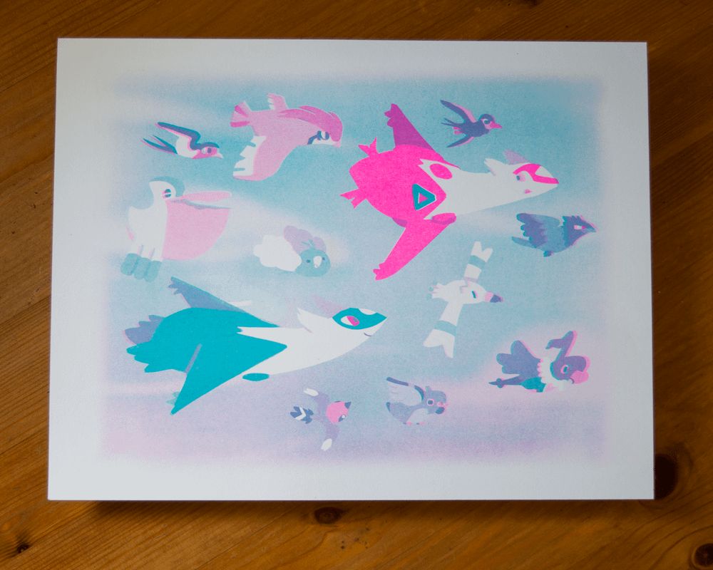 I made a 2 color risograph print of some of my favorite bird pokemon!