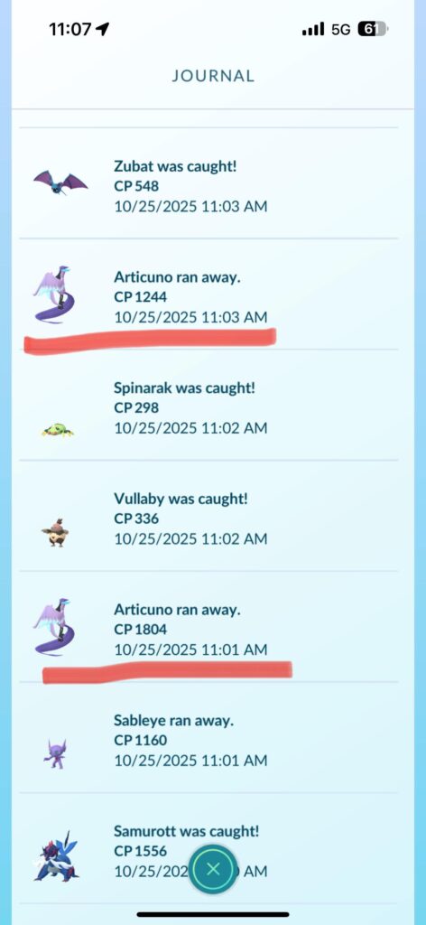 2 Articunos within 2 min difference?