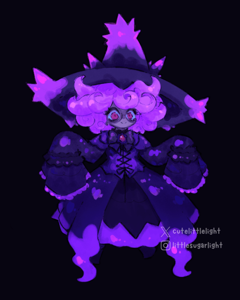 I drew my persona, Luz, cosplaying as Mismagius, a mix of my OC and my favorite Pokémon💜✨️