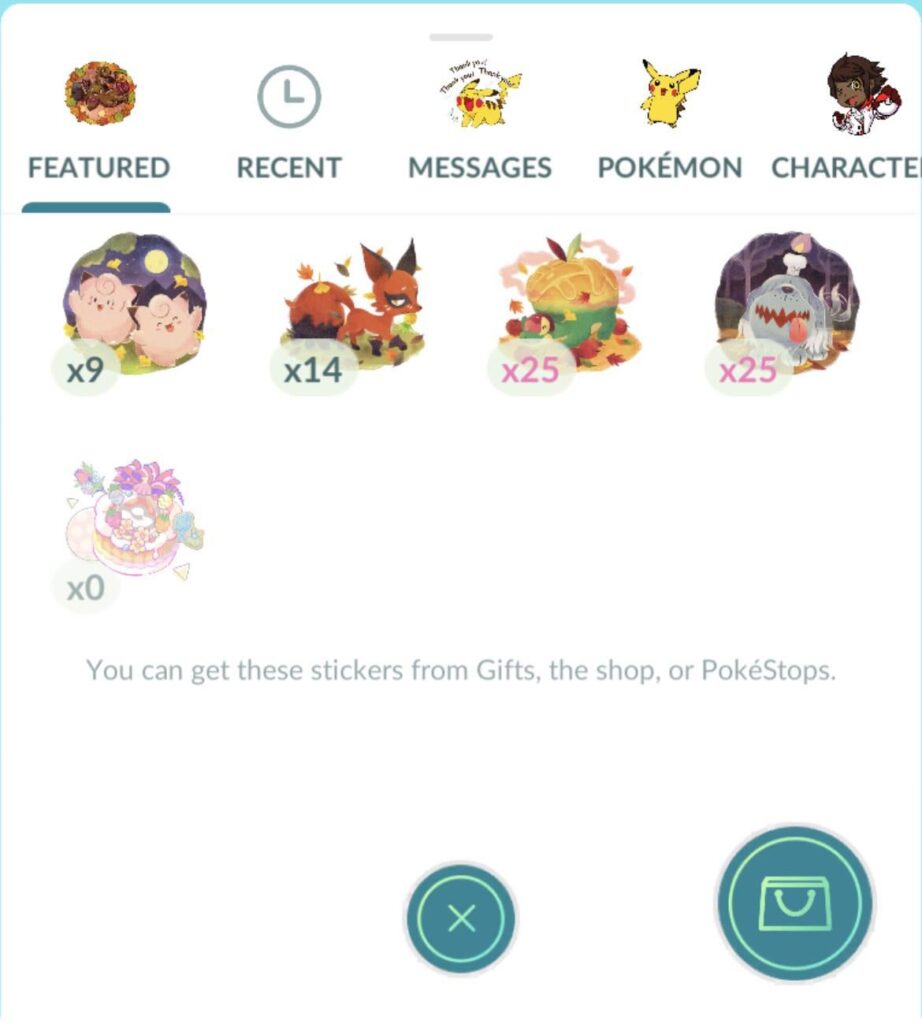 Sticker selection screen defaulting to the first tab