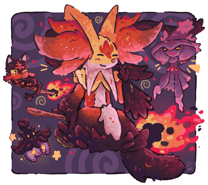 Mega Delphox and her friends! [OC]