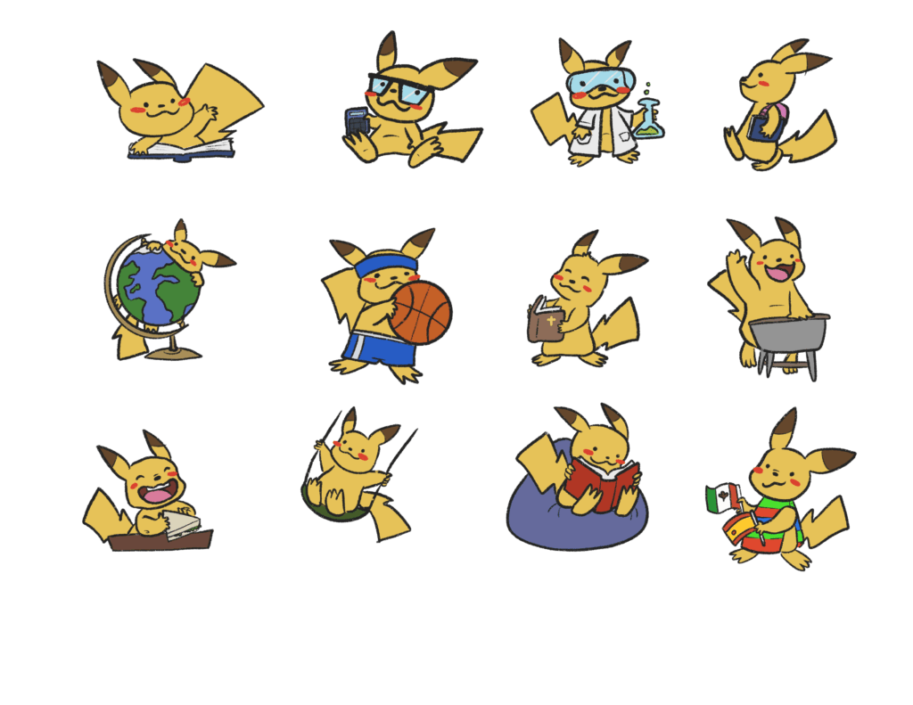 Tiny school Pikachus for a kid's visual schedule.