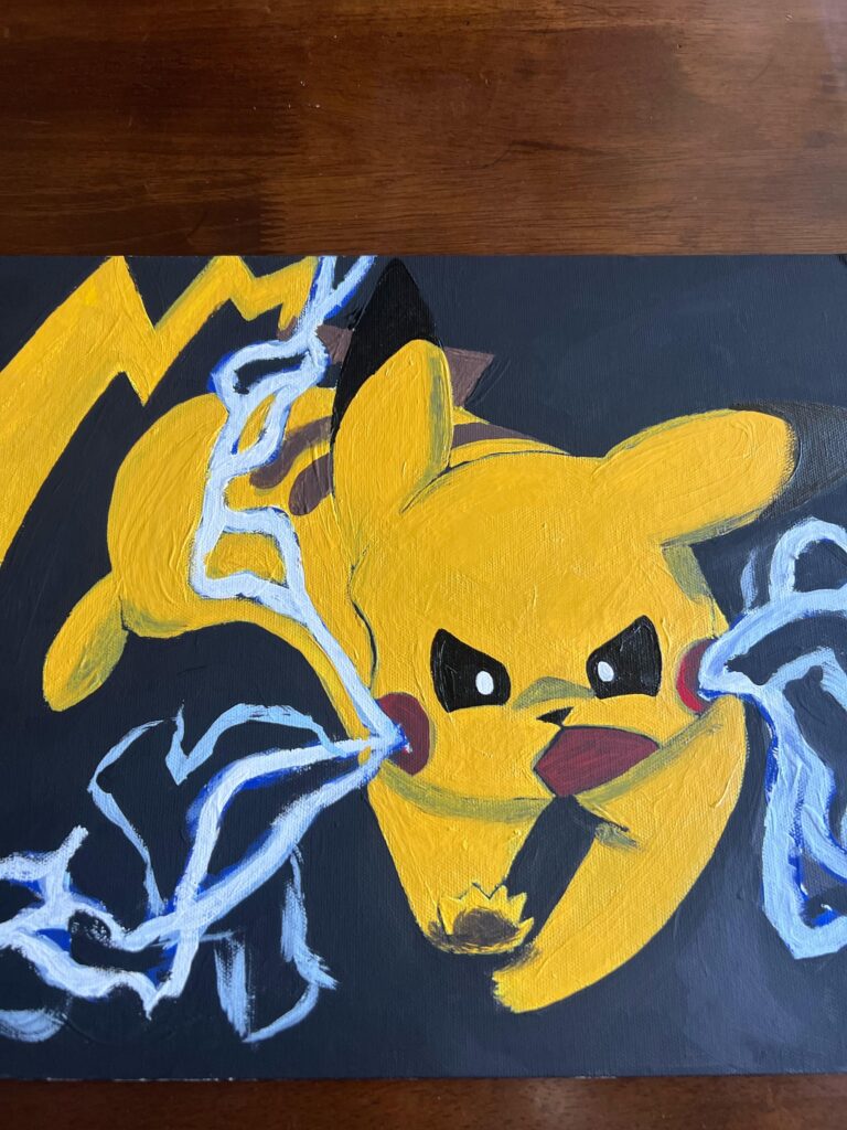 Pikachu acrylics on canvas board