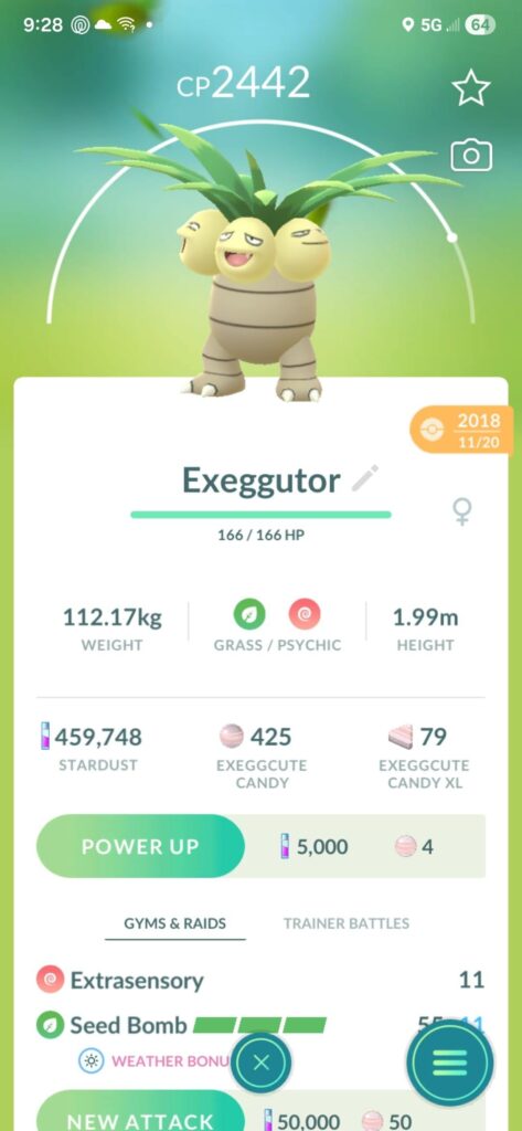 Why is exeggutor (regular) not in my pokedex? I have had one for a long time