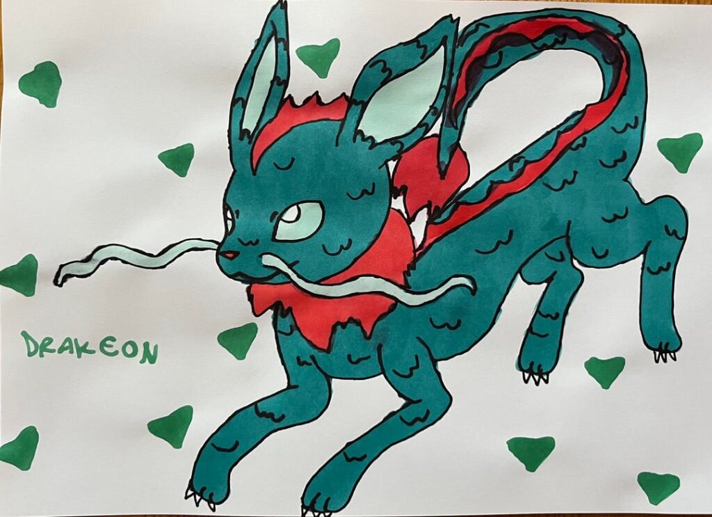 My younger sister draws her own Eeveelution designs