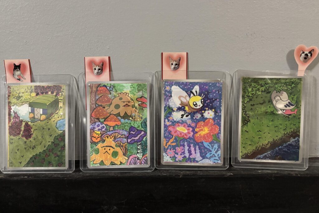 first time painting over pokemon cards! they may not look super great but it was pretty fun
